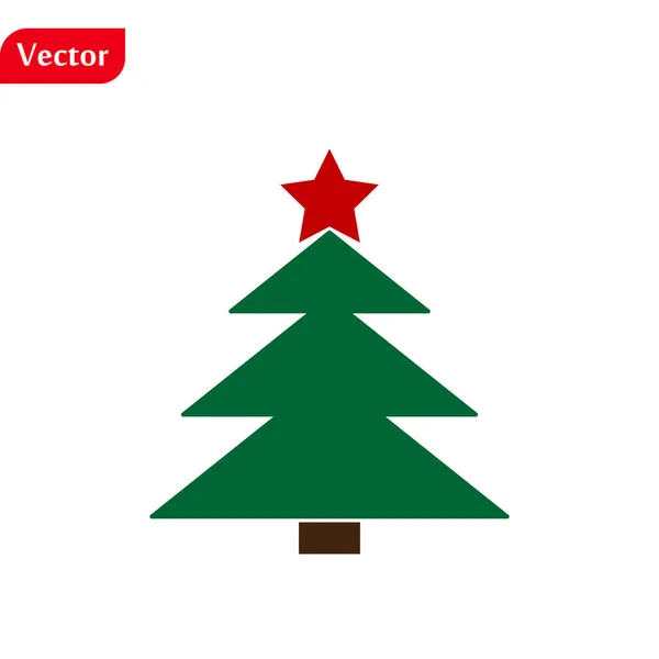 Зеленый цвет елки икона с красной звездой, векторный дизайн . — стоковый вектор
