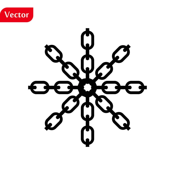 Copo de nieve con el icono de estilo de cadena, vector simple plana de un solo color aislado en blanco. Navidad invierno vacaciones tema elemento de diseño decorativo . — Vector de stock