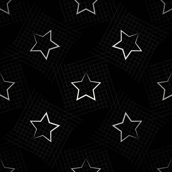 Seamless pattern with white stars on black background. Vector illustration. — Stock Vector