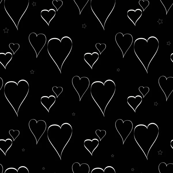 Patrón sin costuras con corazones. Fondo dibujado a mano. Patrón minimalista en blanco y negro sin costuras para papel pintado de vivero. eps10 — Vector de stock