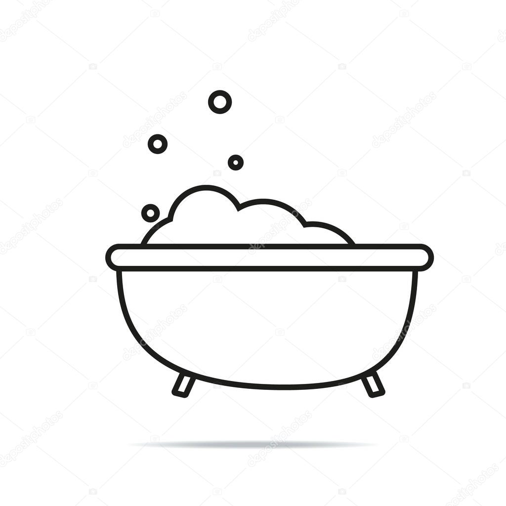 Bath with bubbles line icon. linear style sign for mobile concept and web design. Bathtub outline vector icon. Symbol, logo illustration