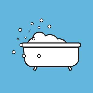 Kabarcık çizgisi ikonlu banyo. Mobil konsept ve web tasarımı için doğrusal biçim işareti. Küvet ana hatları vektör simgesi. Sembol, logo illüstrasyonu