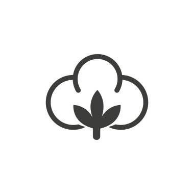 Pamuk çizgisi simgesi. Çiçek, bitki, lif. Kumaş konsepti. Organik üretim, doğal malzeme, giyim endüstrisi gibi konularda kullanılabilir.