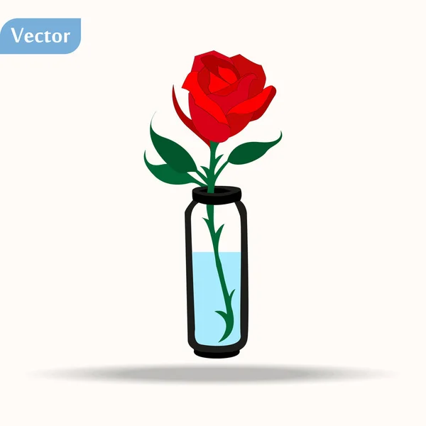 Rote Rosen mit Blättern in Glasvase mit Wasserillustrationsvektor eps10 — Stockvektor