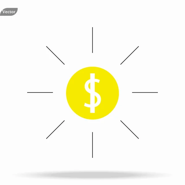 Moeda Dólar Com Ícone Raio Sol Design Simples Ilustração Vetorial — Vetor de Stock