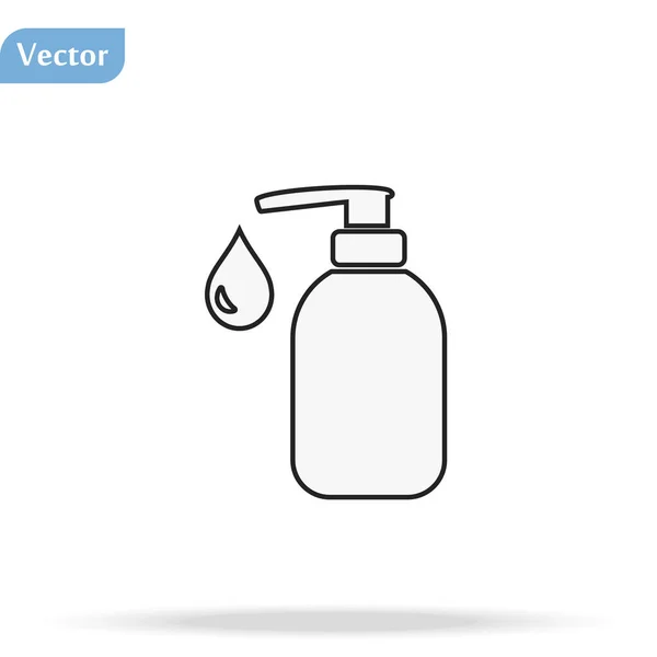 Desinfektion Handdesinfektionsmittel Flaschenlinie Symbol Waschgel Schwarze Silhouette Vektorillustration Eps10 — Stockvektor
