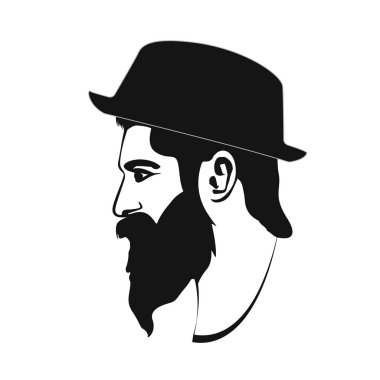 Şapka takan sakallı hippi suratının vektör portresi. eps10