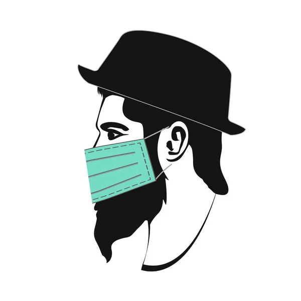 Man Face Illustration Virus Protection Mask Hat Eps10 — стоковый вектор