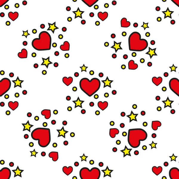 Nahtloses Muster Mit Roten Herzen Und Sternen Auf Weißem Hintergrund — Stockvektor