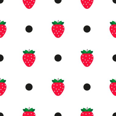 Çilekli kusursuz desen. Duvar kağıtları, şablon dolguları, web sayfası geçmişleri, yüzey dokuları, tekstil için mükemmel. 10 saniye.