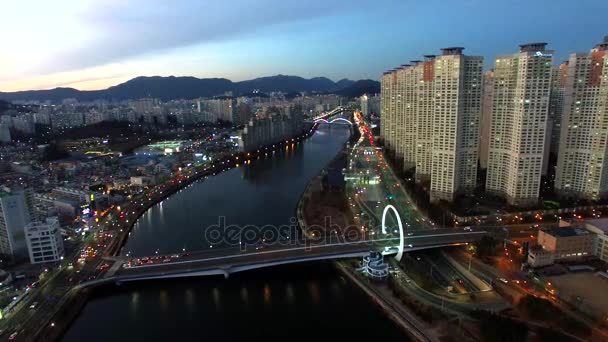 Solnedgång Centum City Haeundae Busan Antenn Utsikt Solnedgången Centum City — Stockvideo