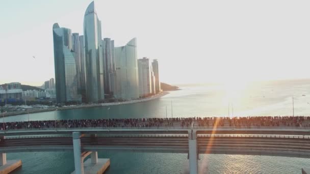 Εναέρια Προβολή Sun Rise Της Gwangan Γέφυρα Όταν Νέο Έτος — Αρχείο Βίντεο