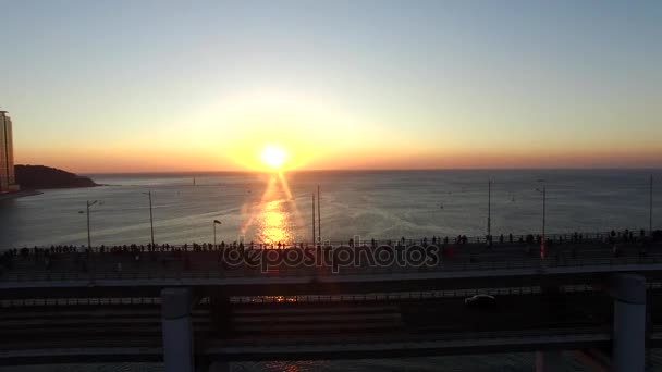 Flygfoto Sun Rise Gwangan Bridge När Nyår Busan Aerial View — Stockvideo
