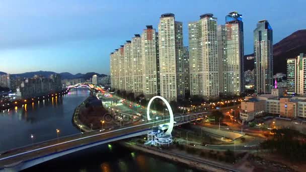 Pôr Sol Centum City Haeundae Busan Vista Aérea Pôr Sol — Vídeo de Stock