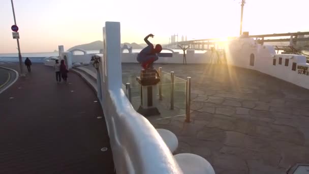 Deniz Kenti 20180105 Hava Deniz Şehir Günbatımı Busan Güney Kore — Stok video