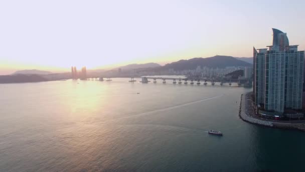 20180105 Luftaufnahme Der Marinen Stadt Sonnenuntergang Luftaufnahme Der Marinen Stadt — Stockvideo