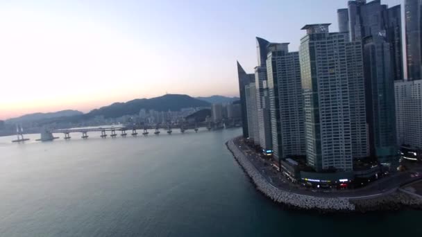 20180105 Vista Aérea Ciudad Marina Puesta Del Sol Vista Aérea — Vídeos de Stock