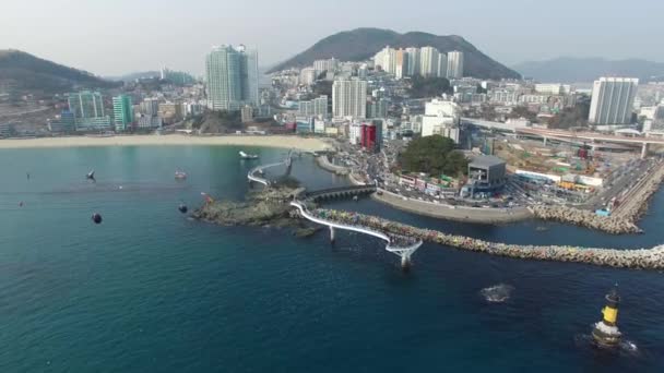 Légifelvételek Songdo Beach Légi Nézetet Songdo Beach Busan Dél Korea — Stock videók