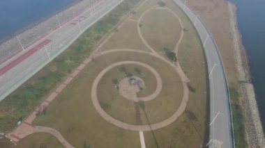Havadan görünümü sisli Saemangeum set / hava sisli Saemangeum Deniz kenarındaki sete, Güney Kore, Asya zaman Ekim-25-2017 görünümünü