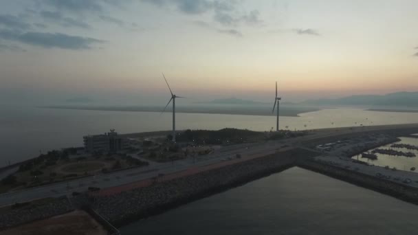 Flygfoto Över Sunrise Saemangeum Pir Aerial View Soluppgången Över Saemangeum — Stockvideo