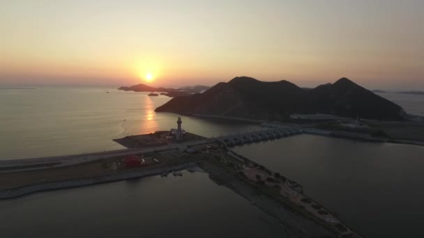 Widok Lotu Ptaka Słońca Saemangeum Seawall Lotnicze Widok Zachód Słońca — Wideo stockowe