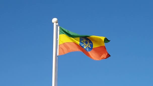 Прапор Ефіопії Розмахуючи Повітрі Південної Кореї Ефіопський Ефіопії Прапор Розмахуючи — стокове відео