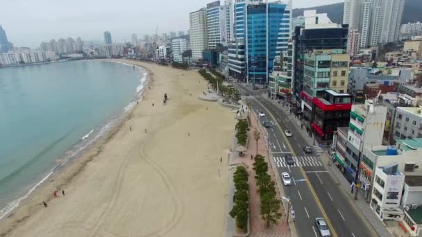 Molnigt Väder Gwangalli Beach Busan Sydkorea Asien Molnigt Väder Gwangalli — Stockvideo