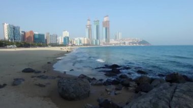 Haeundae Beach, Busan, Güney Kore, Asya'nın ilkbahar / Haeundae Beach, Busan, Güney Kore, Asya mar-12-2018 zaman erken Bahar