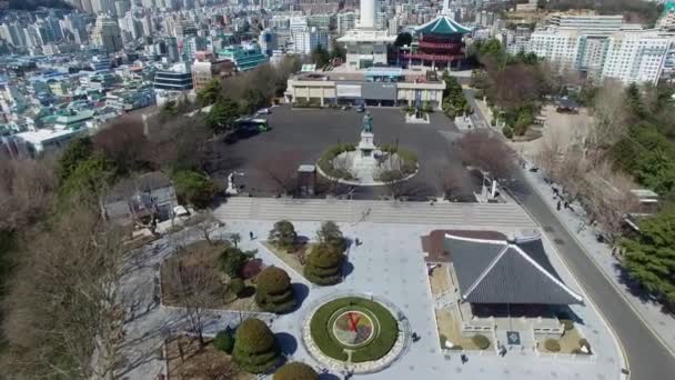 釜山タワー アジアの春 釜山タワー Busan 南朝鮮 アジア 2018 の早春 — ストック動画