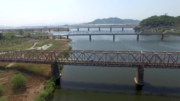 Nakdong Nehir Samrangjin Gimhae Güney Kore Asya Arasında Çeşitli Köprülerde — Stok video