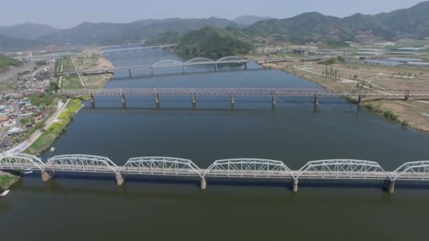 Verschiedene Brücken Auf Dem Nakdong Fluss Zwischen Samrangjin Und Gimhae — Stockvideo