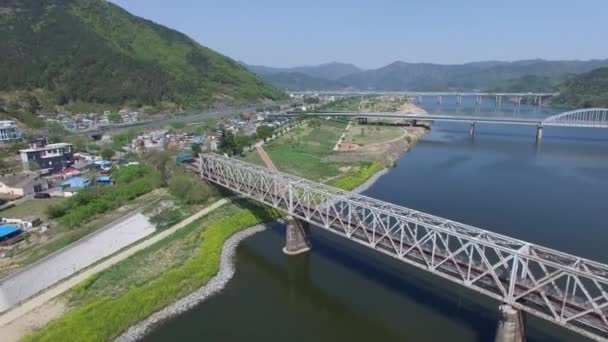 Verschiedene Brücken Auf Dem Nakdong Fluss Zwischen Samrangjin Und Gimhae — Stockvideo