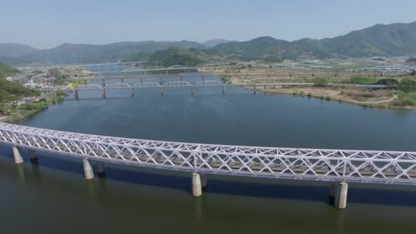 Varios Puentes Río Nakdong Entre Samrangjin Gimhae Corea Del Sur — Vídeo de stock