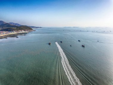 Aerial View of Jindo Sea, Jindo, Jeonnam, South Korea, Asia. clipart