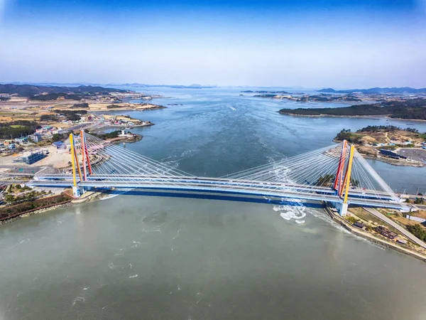 Jindodaegyo Bridge, Jindo, Jeonnam, South Korea, Asia的空中景观. — 图库照片