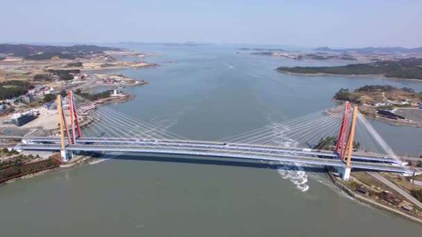 Luchtfoto Van Jindodaegyo Bridge Jindo Jeonnam Zuid Korea Azië — Stockvideo