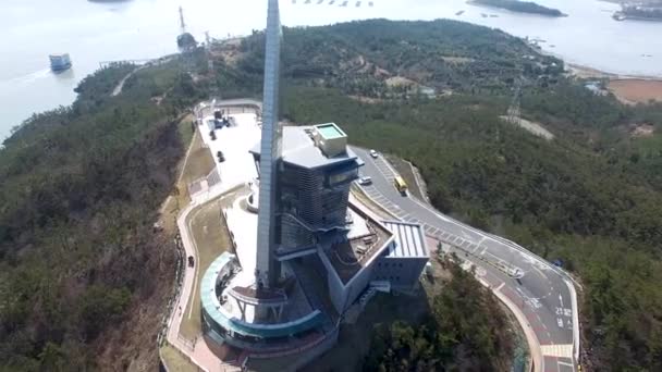 神堂塔と神代橋の空中展望 神代橋 神代橋 アジア — ストック動画