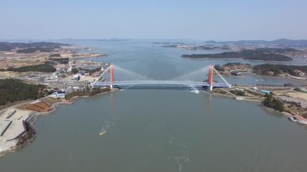 Luchtfoto Van Jindodaegyo Bridge Jindo Jeonnam Zuid Korea Azië — Stockvideo