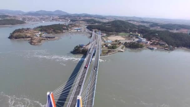 Flygfoto Över Jindodaegyo Bridge Jindo Jeonnam Sydkorea Asien — Stockvideo