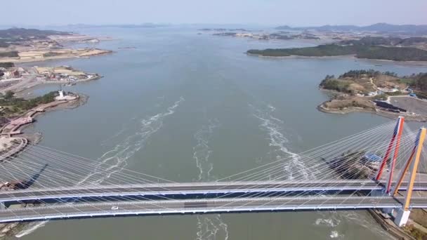 Flygfoto Över Jindodaegyo Bridge Jindo Jeonnam Sydkorea Asien — Stockvideo