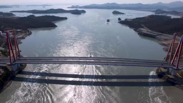 Luchtfoto Van Jindodaegyo Bridge Jindo Jeonnam Zuid Korea Azië — Stockvideo