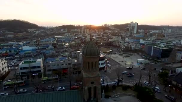 Vista Aérea Igreja Católica Jeondong Jeonju Hanok Village Cidade Coreana — Vídeo de Stock