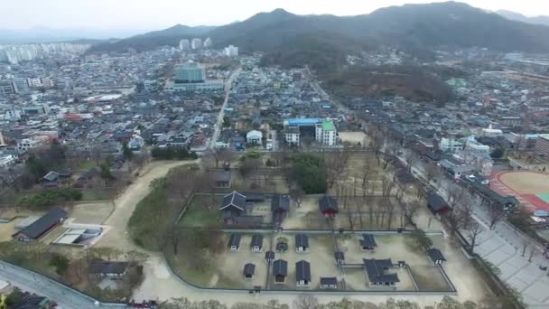 Luchtfoto Van Gyeonggijeon Jeonju Hanok Village Traditionele Koreaanse Stad Jeonju — Stockvideo