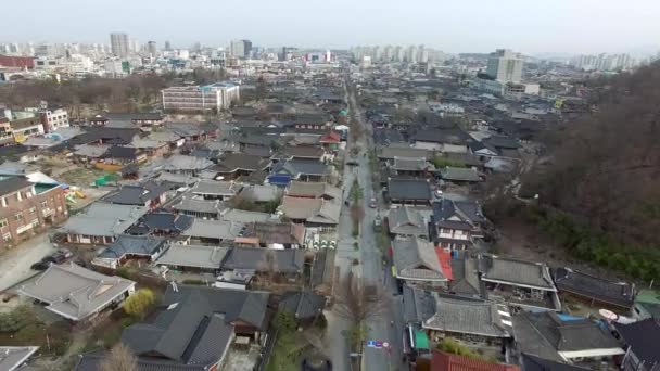 Vista Aérea Namheongyo Bridgein Jeonju Hanok Village Cidade Coreana Tradicional — Vídeo de Stock