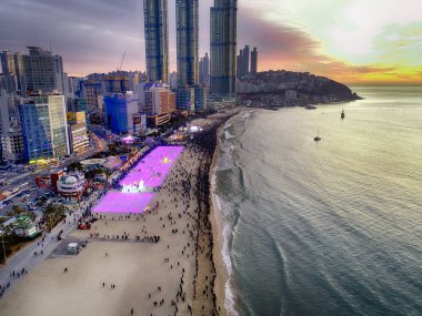 Yeni yılda Haeundae Sahili 'nde gün doğumu Busan, Güney Kore, Asya