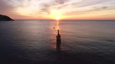 Yeni yılda Haeundae Sahili 'nde Gündoğumu Hava Görüntüsü Busan, Güney Kore, Asya