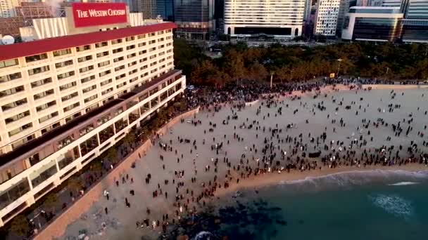 Вид Воздуха Пляж Хэундэ Новый Год Пусан Южная Корея Азия — стоковое видео