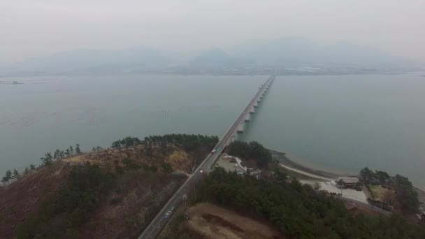 Sacheondaegyo Bridge Sacheon Gyeongnam South Korea Asia的空中景观 — 图库视频影像