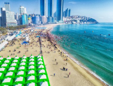 Haeundae Sahil Etkinliği Hava Görüntüsü, Busan, Güney Kore, Asya