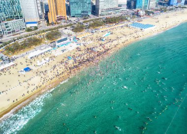 Haeundae Sahil Etkinliği Hava Görüntüsü, Busan, Güney Kore, Asya